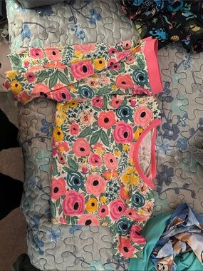 Little Sleepies Pink, Yellow, Green, Blue Floral Kids Pajama Set. Short sleeved